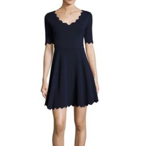 Millly Scalloped Half-Sleeve Fit-&-Flare Dress Blue Knit Casual Party Small